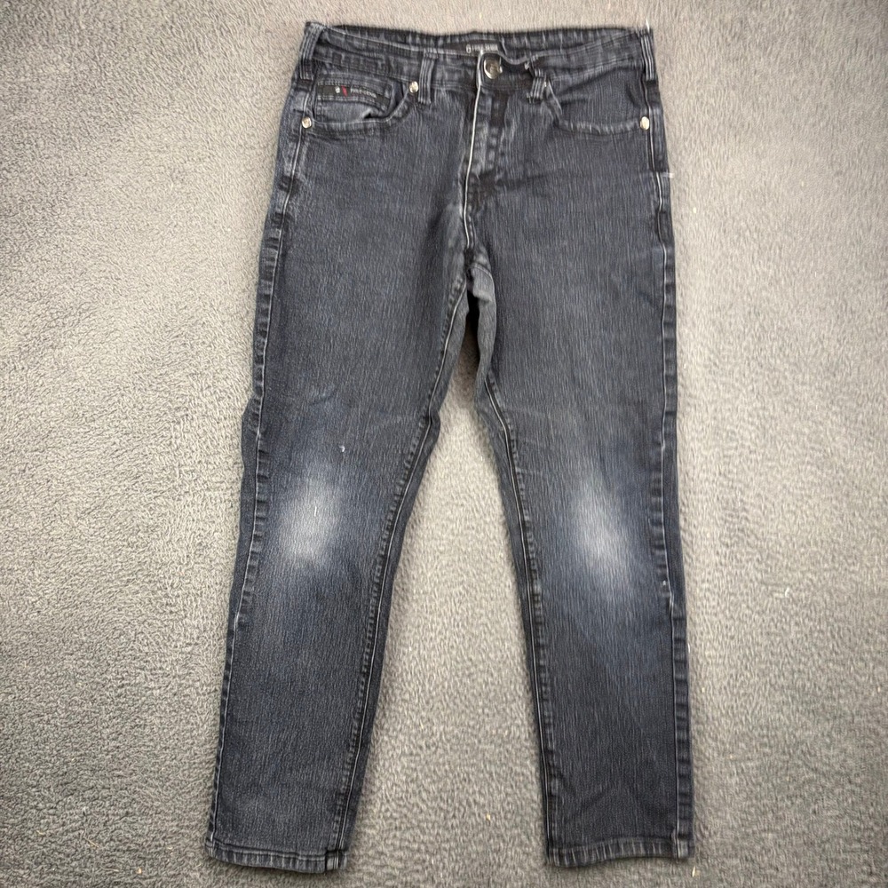 Fried Denim Mens 32x30 Slim Fit Jeans Dark Wash Gray Moto Back Pockets Stretch